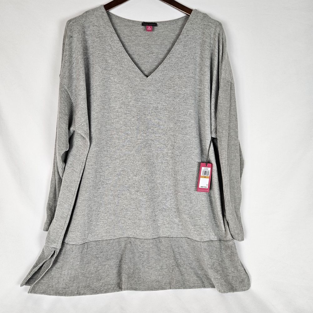 Vince Camuto Gray V-Neck Women's Cozy Sweater 3X